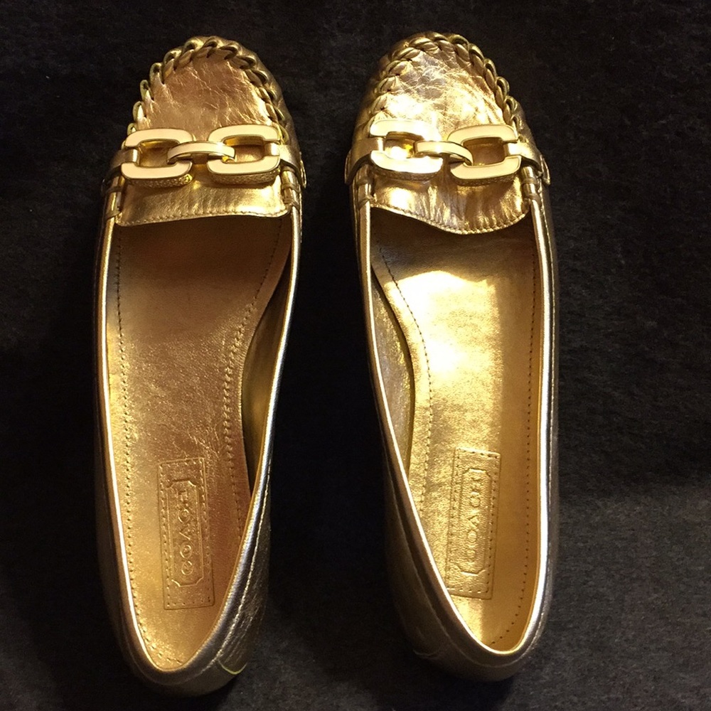 Coach metallic gold flat shoes